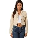 Allegra K Women's Faux Suede Jacket Button Down Collar Crop Outerwear