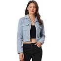 Allegra K Women's Faux Suede Jacket Button Down Collar Crop Outerwear