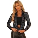 Allegra K Women's Metallic Jacket Holographic Shiny Long Sleeve
