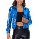 Allegra K Women's Metallic Jacket Holographic Shiny Long Sleeve
