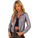 Allegra K Women's Metallic Jacket Holographic Shiny Long Sleeve