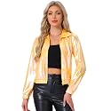 Allegra K Women's Metallic Jacket Holographic Shiny Long Sleeve