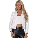 Allegra K Women's Metallic Jacket Holographic Shiny Long Sleeve
