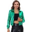 Allegra K Women's Metallic Jacket Holographic Shiny Long Sleeve