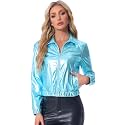 Allegra K Women's Metallic Jacket Holographic Shiny Long Sleeve
