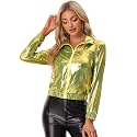 Allegra K Women's Metallic Jacket Holographic Shiny Long Sleeve