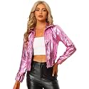Allegra K Women's Metallic Jacket Holographic Shiny Long Sleeve