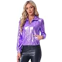 Allegra K Women's Metallic Jacket Holographic Shiny Long Sleeve