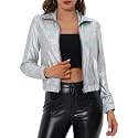 Allegra K Women's Metallic Jacket Holographic Shiny Long Sleeve