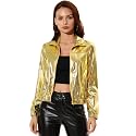 Allegra K Women's Metallic Jacket Holographic Shiny Long Sleeve