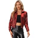 Allegra K Women's Metallic Jacket Holographic Shiny Long Sleeve