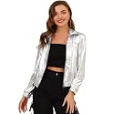 Allegra K Women's Metallic Jacket Holographic Shiny Long Sleeve
