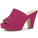 Allegra K Women's Open Toe Platform Chunky Heel Slides Sandals