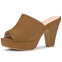 Allegra K Women's Open Toe Platform Chunky Heel Slides Sandals