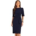 Allegra K Women Ruched Short Sleeve Bodycon Knee Length Sheath Work Dress