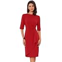 Allegra K Women Ruched Short Sleeve Bodycon Knee Length Sheath Work Dress