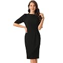 Allegra K Women Ruched Short Sleeve Bodycon Knee Length Sheath Work Dress