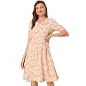 Allegra K Womens Vintage Peter Pan Collar Flowy Midi Floral Dress