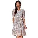 Allegra K Womens Vintage Peter Pan Collar Flowy Midi Floral Dress