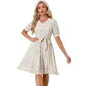 Allegra K Womens Vintage Peter Pan Collar Flowy Midi Floral Dress