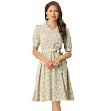 Allegra K Womens Vintage Peter Pan Collar Flowy Midi Floral Dress