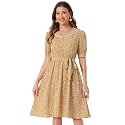 Allegra K Womens Vintage Peter Pan Collar Flowy Midi Floral Dress