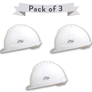 allen cooper industrial safety helmet sh-702 shell with ventilation plastic cradle with manually adjustable headband - white pack of 3