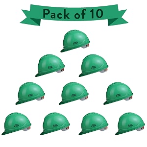 allen cooper industrial safety helmet sh-722 shell with ventilation plastic cradle with ratchet adjustable headband - green pack of 10
