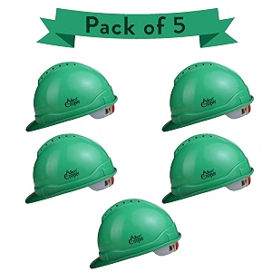 allen cooper industrial safety helmet sh-722 shell with ventilation plastic cradle with ratchet adjustable headband - green pack of 5