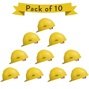allen cooper industrial safety helmet sh-722 shell with ventilation plastic cradle with ratchet adjustable headband - yellow pack of 10