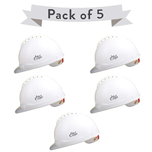 allen cooper industrial safety helmet sh-722 shell with ventilation plastic cradle with ratchet adjustable headband - white pack of 5