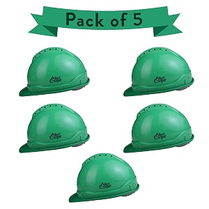 allen cooper industrial safety helmet sh-702 shell with ventilation plastic cradle with manually adjustable headband - green pack of 5
