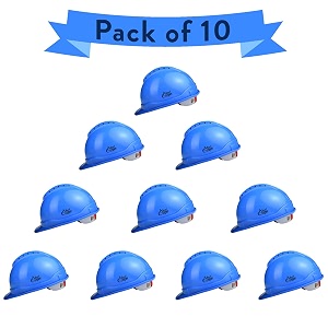 allen cooper industrial safety helmet sh-722 shell with ventilation plastic cradle with ratchet adjustable headband - blue pack of 10