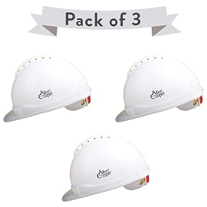 allen cooper industrial safety helmet sh-722 shell with ventilation plastic cradle with ratchet adjustable headband - white pack of 3