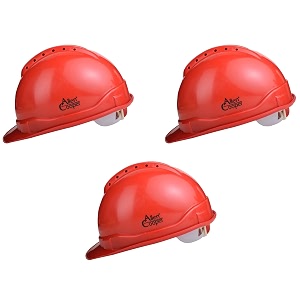 allen cooper industrial safety helmet sh-722 shell with ventilation plastic cradle with ratchet adjustable headband - red pack of 3