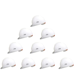 allen cooper industrial safety helmet sh-722 shell with ventilation plastic cradle with ratchet adjustable headband - white pack of 10