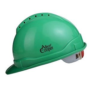 allen cooper industrial safety helmet sh-722 shell with ventilation plastic cradle with ratchet adjustable headband - green pack of 3
