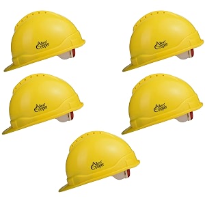 allen cooper industrial safety helmet sh-722 shell with ventilation plastic cradle with ratchet adjustable headband - yellow pack of 5