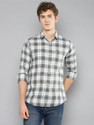 Allen Cooper Men Checkered Casual Grey White