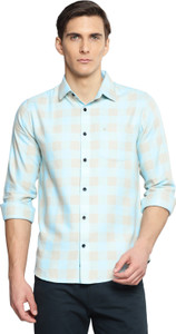 Allen Cooper Men Checkered Casual Light Blue