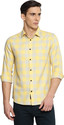 Allen Cooper Men Checkered Casual Yellow Shirt