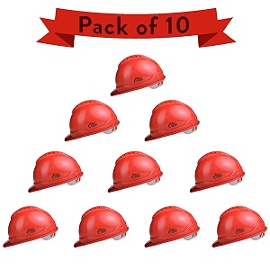 allen cooper industrial safety helmet sh-722 shell with ventilation plastic cradle with ratchet adjustable headband - red pack of 10