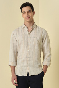 Allen Solly Men Checkered Casual Beige Shirt