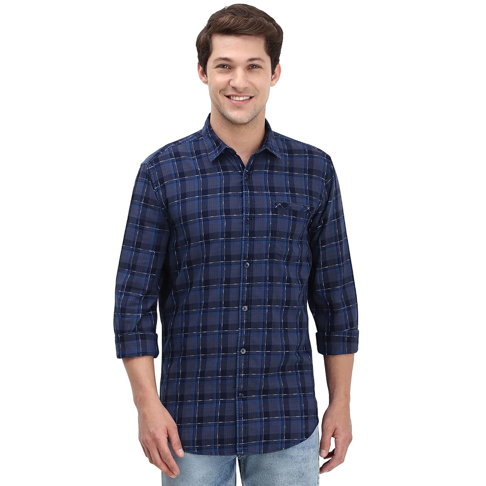 Allen Solly Men Navy Custom Fit Check Full Sleeves Casual Shirts ...