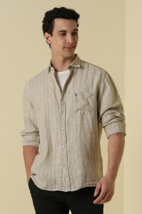 Allen Solly Men Striped Casual Beige Shirt