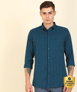 allen solly men super slim fit striped button down collar casual shirt