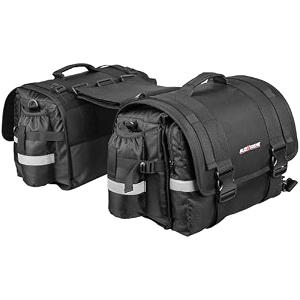 allextreme 72l motorcycle saddle bag with rain cover amp reflective strips polyester multi compartments large storage capacity saddlebags for all sports street bikes black
