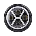 AllExtreme EX7I4L1 7 Inch Led Round Headlight with Full Ring Tricolor DRL Angel Eyes &amp; Hi/Low Beam Compatible with, Jeep &amp; Harley Davidson (75W, 1 Pc)