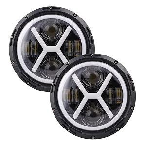 allextreme ex7i4l2 7 inch led round headlight with full ring tricolor drl angel eyes amp hilow beam compatible with jeep amp harley davidson 75w 2 pcs