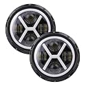 AllExtreme EX7I4L2 7 Inch Led Round Headlight with Full Ring Tricolor DRL Angel Eyes & Hi/Low Beam Compatible with, Jeep & Harley Davidson (75W, 2 Pcs)